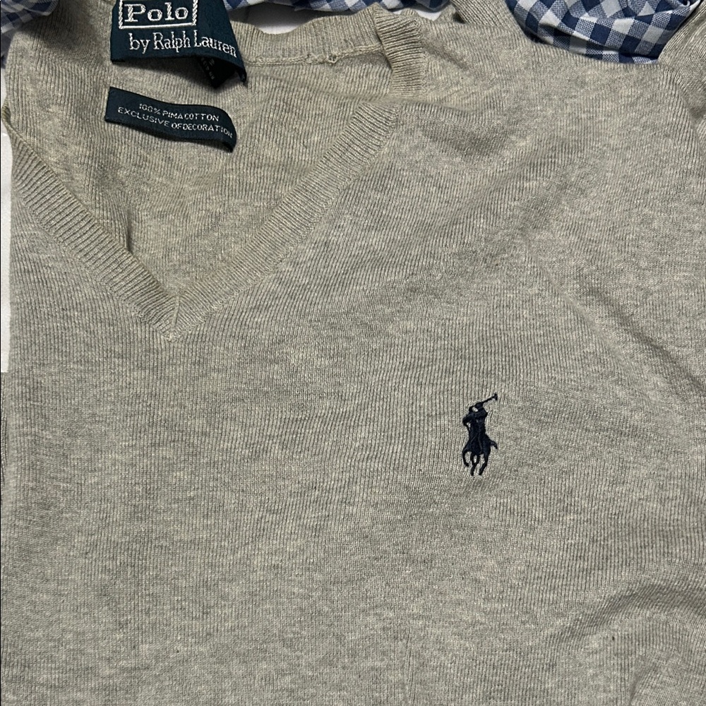 Polo by Ralph Lauren Gray V-Neck Sweater Medium